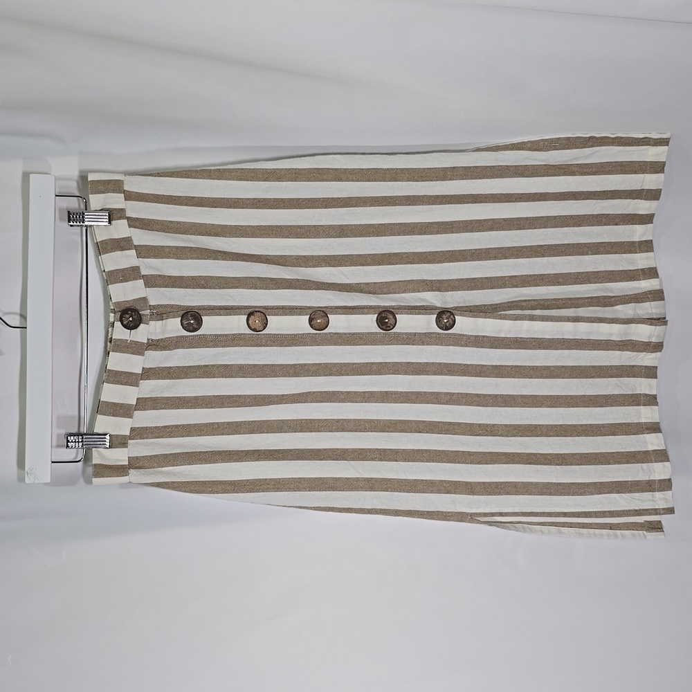 Striped Button-Front Midi Skirt in Beige and White